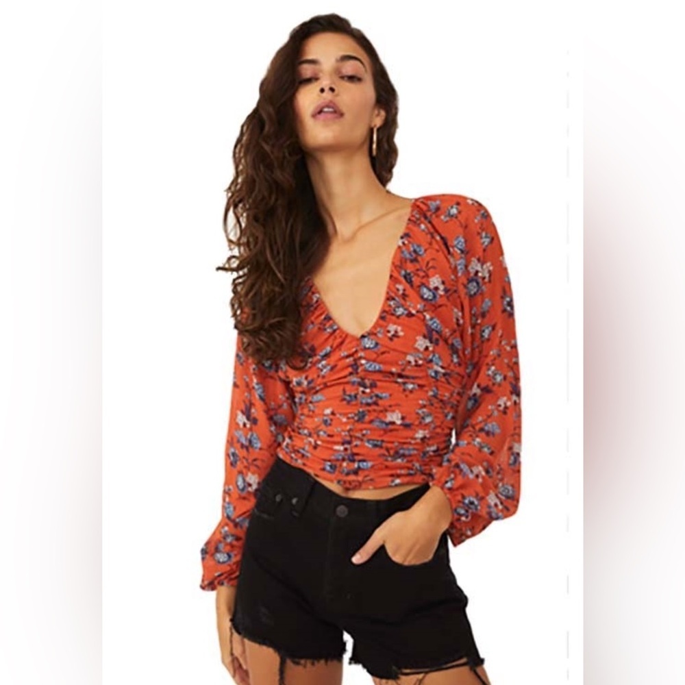 FREE PEOPLE Final Rose Blouse In Rust Combo Women’s Size M